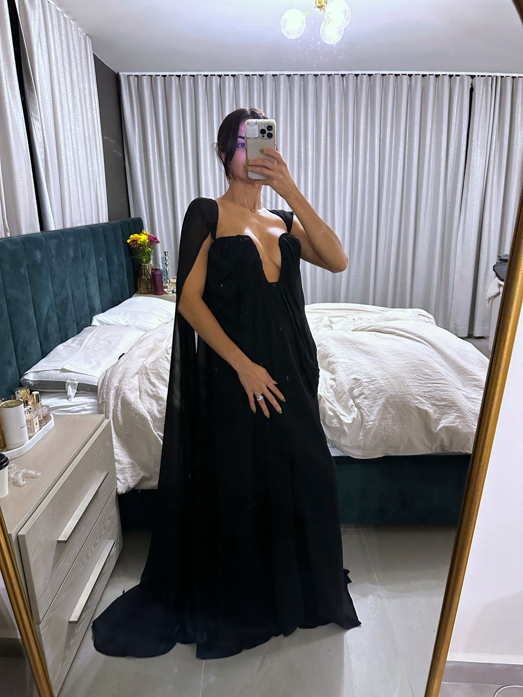 Black cape corset gown