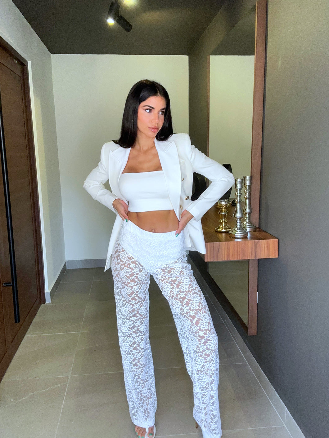 White lace pants